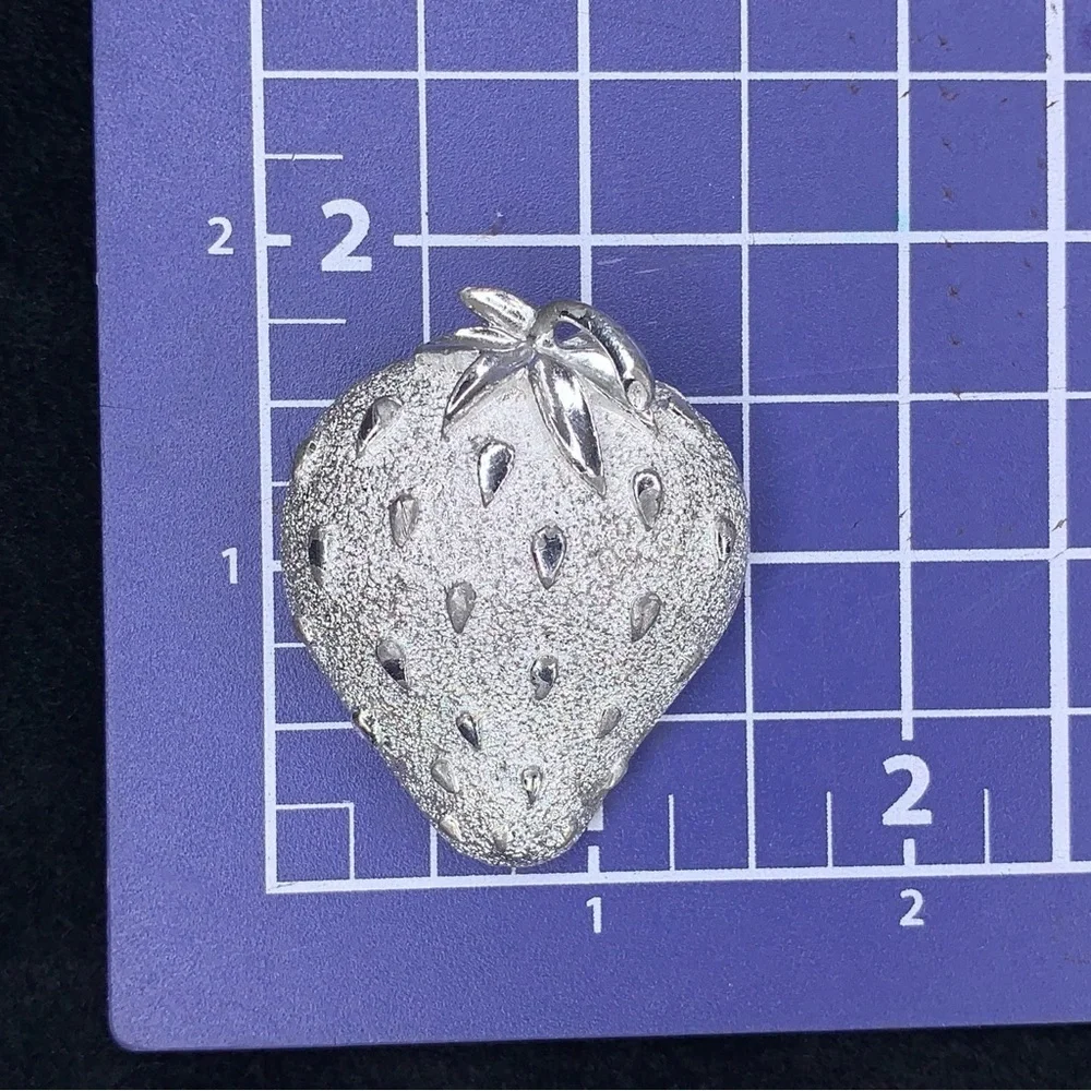 Vintage Sarah Coventry Large Strawberry Brooch Pin Cottagecore Silver Signed